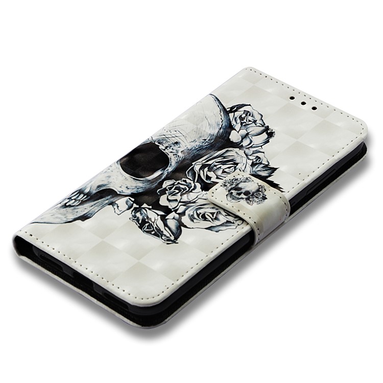 Pattern Printing PU Leather Wallet Cellphone Cover Case for Xiaomi Pocophone F1 / Poco F1 (India) - Grey Skull and Flowers-7