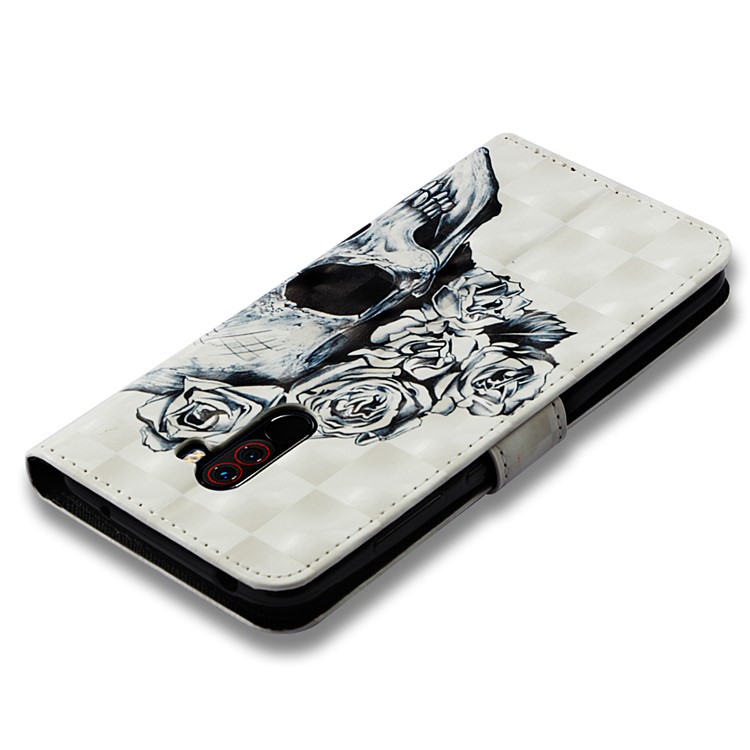 Pattern Printing PU Leather Wallet Cellphone Cover Case for Xiaomi Pocophone F1 / Poco F1 (India) - Grey Skull and Flowers-8