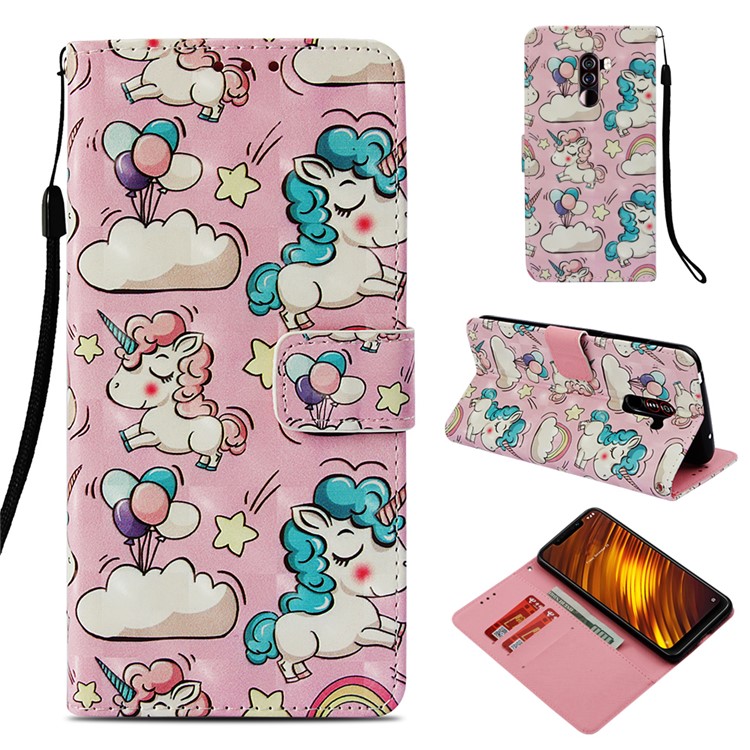 Pattern Printing PU Leather Wallet Mobile Shell Case for Xiaomi Pocophone F1 / Poco F1 (India) - Unicorns-1