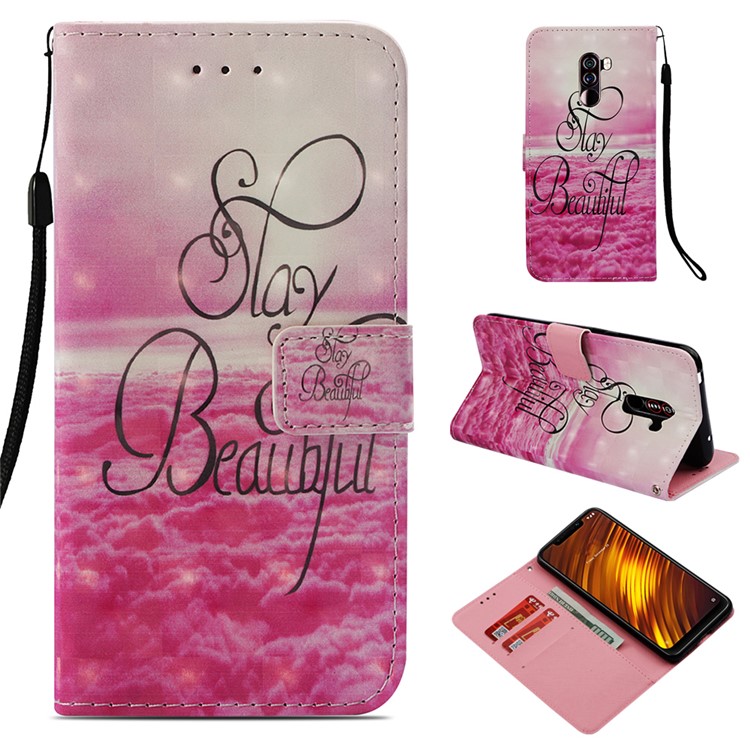 Pattern Printing PU Leather Wallet Accessory Case for Xiaomi Pocophone F1 / Poco F1 (India) - Stay Beautiful-1