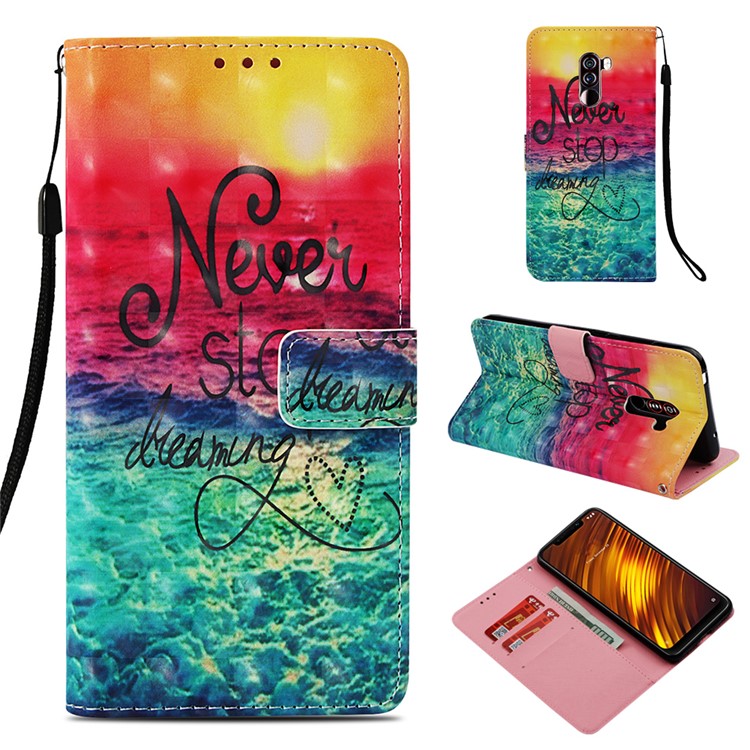 Pattern Printing PU Leather Wallet Accessory Shell for Xiaomi Pocophone F1 / Poco F1 (India) - Never Stop Dreaming-1