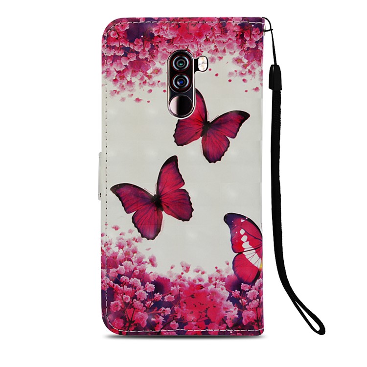 Pattern Printing PU Leather Wallet Accessory Cover for Xiaomi Pocophone F1 / Poco F1 (India) - Red Butterflies and Flowers-3