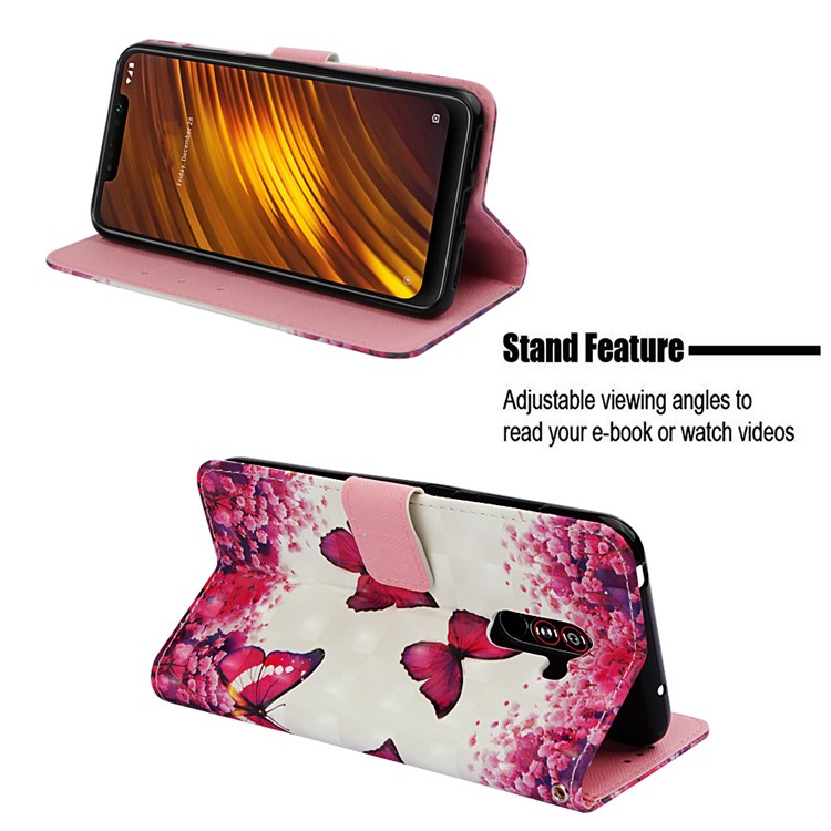 Pattern Printing PU Leather Wallet Accessory Cover for Xiaomi Pocophone F1 / Poco F1 (India) - Red Butterflies and Flowers-4