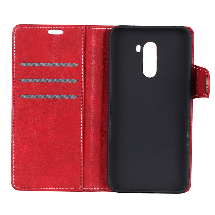 S Shape Textured Stand Leather Phone Cover for Xiaomi Pocophone F1 / Poco F1 (India) - Red-8
