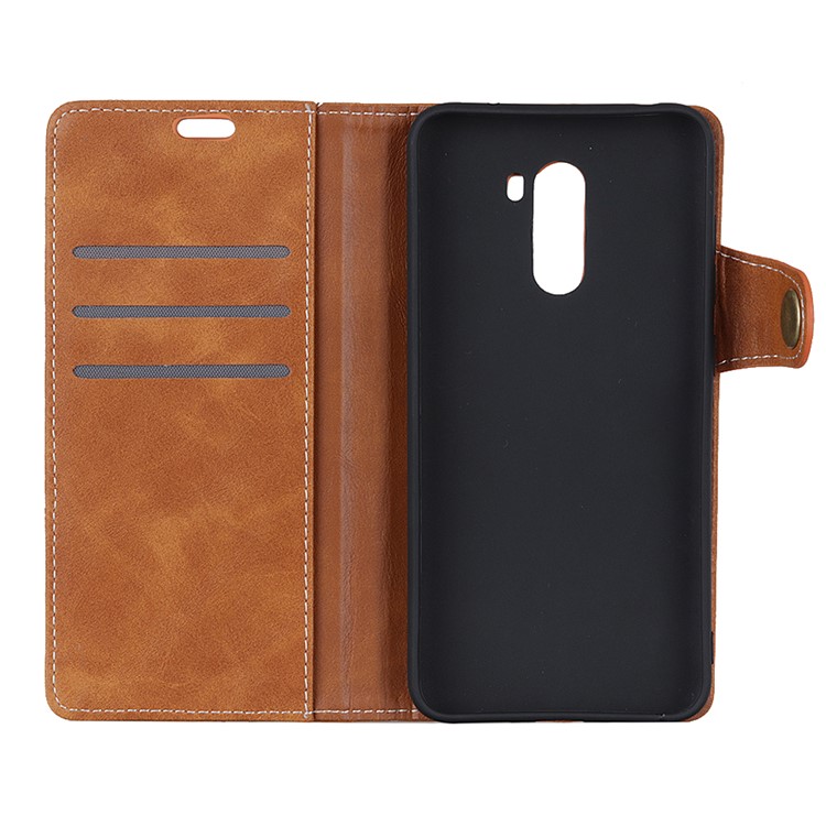 S Shape Textured Wallet Leather Case Cover for Xiaomi Pocophone F1 / Poco F1 (India) - Brown-10