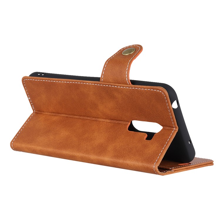 S Shape Textured Wallet Leather Case Cover for Xiaomi Pocophone F1 / Poco F1 (India) - Brown-6