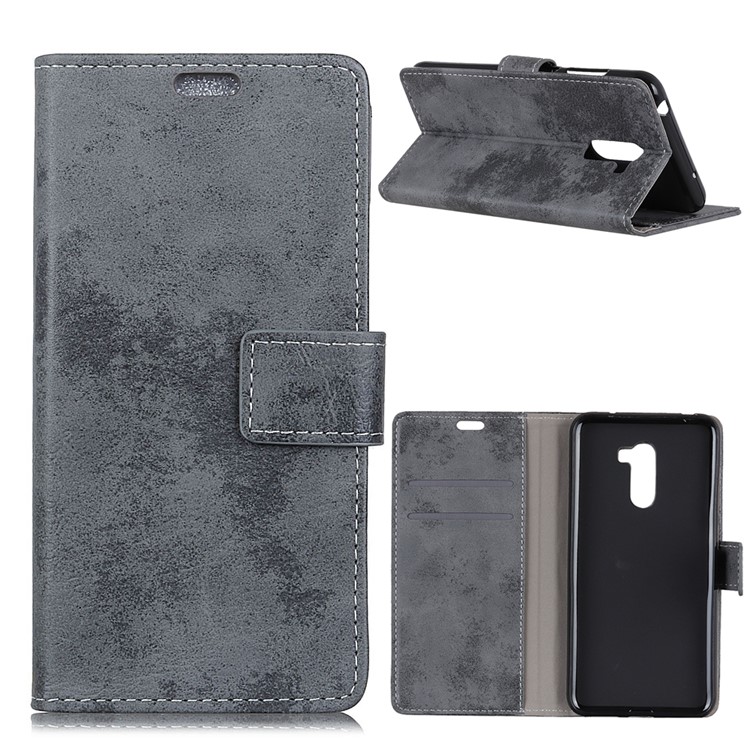 Vintage Style Leather Wallet Case for Xiaomi Pocophone F1 / Poco F1 in India - Grey-1