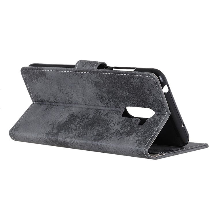 Vintage Style Leather Wallet Case for Xiaomi Pocophone F1 / Poco F1 in India - Grey-5