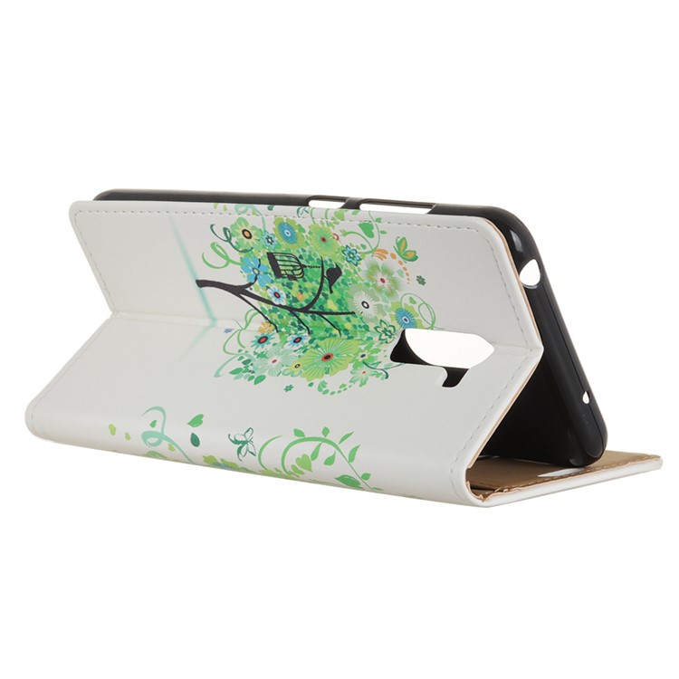 For Xiaomi Pocophone F1 / Poco F1 (India) Patterned PU Leather Phone Cover (Wallet and Stand) - Green Flower Tree-6