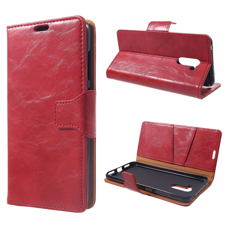 Crazy Horse Wallet Stand Split Leather Flip Casing for Xiaomi Pocophone F1 / Poco F1 (India) - Red-1