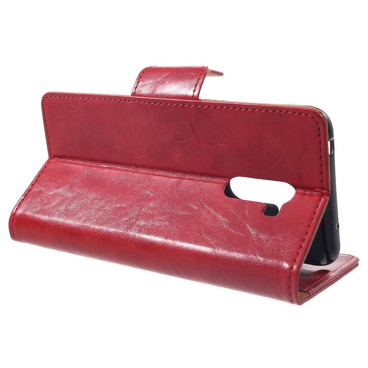 Crazy Horse Wallet Stand Split Leather Flip Casing for Xiaomi Pocophone F1 / Poco F1 (India) - Red-4