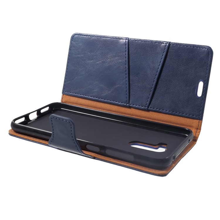 Crazy Horse Wallet Stand Dividir Couro Flip Tampa Do Telefone Móvel Para Xiaomi Pocophone F1 / Poco F1 (índia) - Azul-5