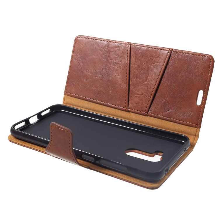 Crazy Horse Split Leather Wallet Stand Protection Phone Casing for Xiaomi Pocophone F1 / Poco F1 (India) - Brown-5
