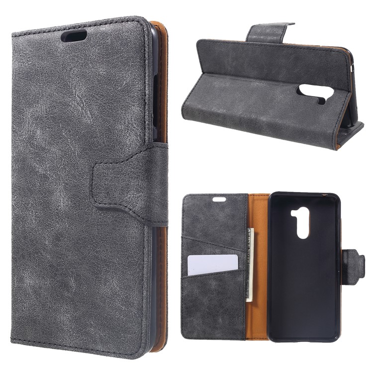 Vintage Style Split Leather Stand Magnetic Wallet Case for Xiaomi Pocophone F1 / Poco F1 (India) - Grey-1