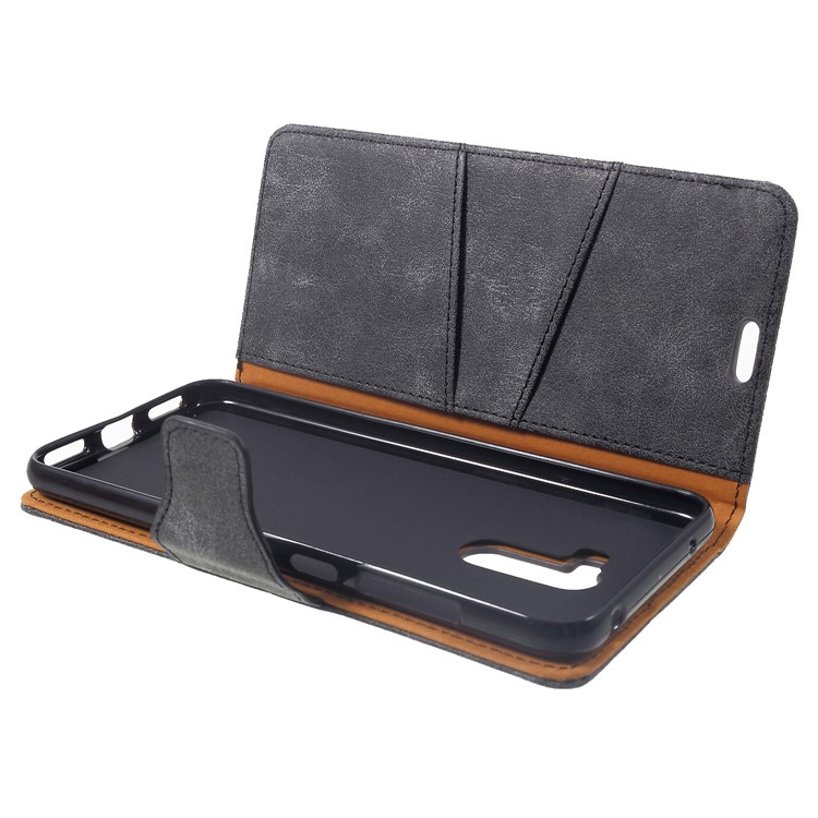 Vintage Style Split Leather Stand Magnetic Wallet Case for Xiaomi Pocophone F1 / Poco F1 (India) - Grey-7