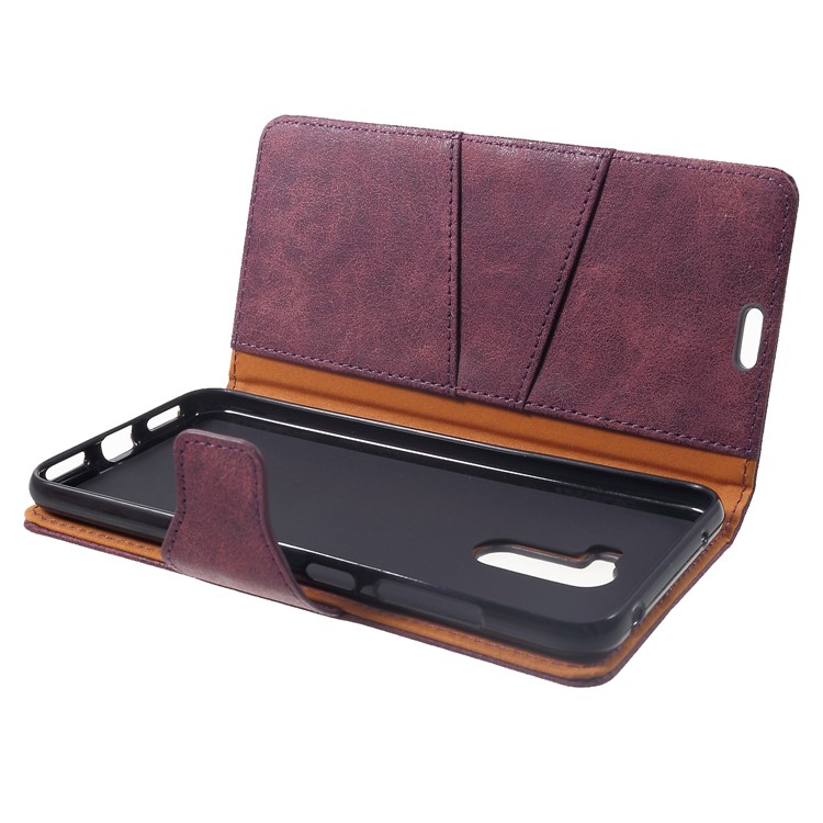 Vintage Style Split Leather Stand Magnetic Wallet Cover for Xiaomi Pocophone F1 / Poco F1 (India) - Wine Red-5