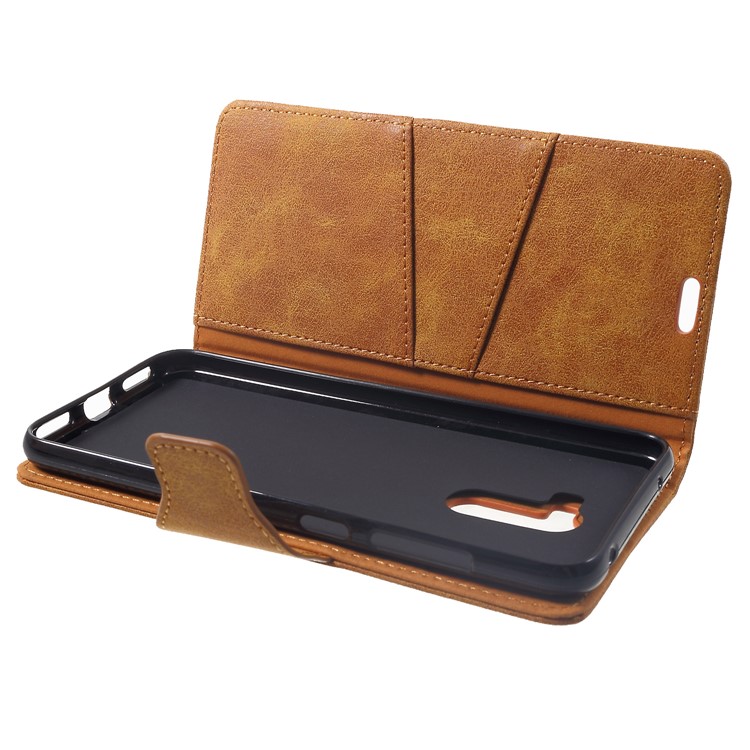 Vintage Style Split Leather Stand Magnetic Wallet Shell for Xiaomi Pocophone F1 / Poco F1 (India) - Brown-5
