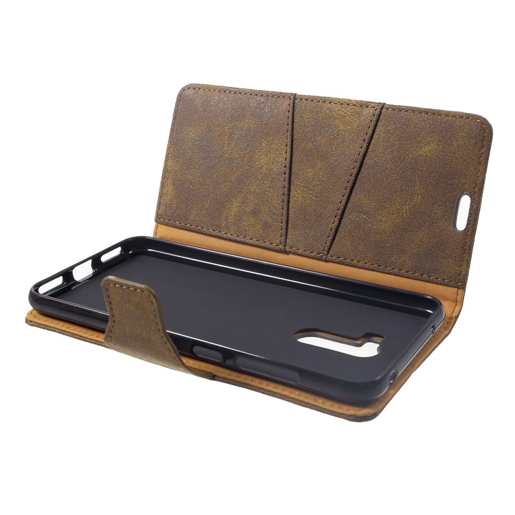 Vintage Style Split Leather Stand Magnetic Wallet Casing for Xiaomi Pocophone F1 / Poco F1 (India) - Coffee-5