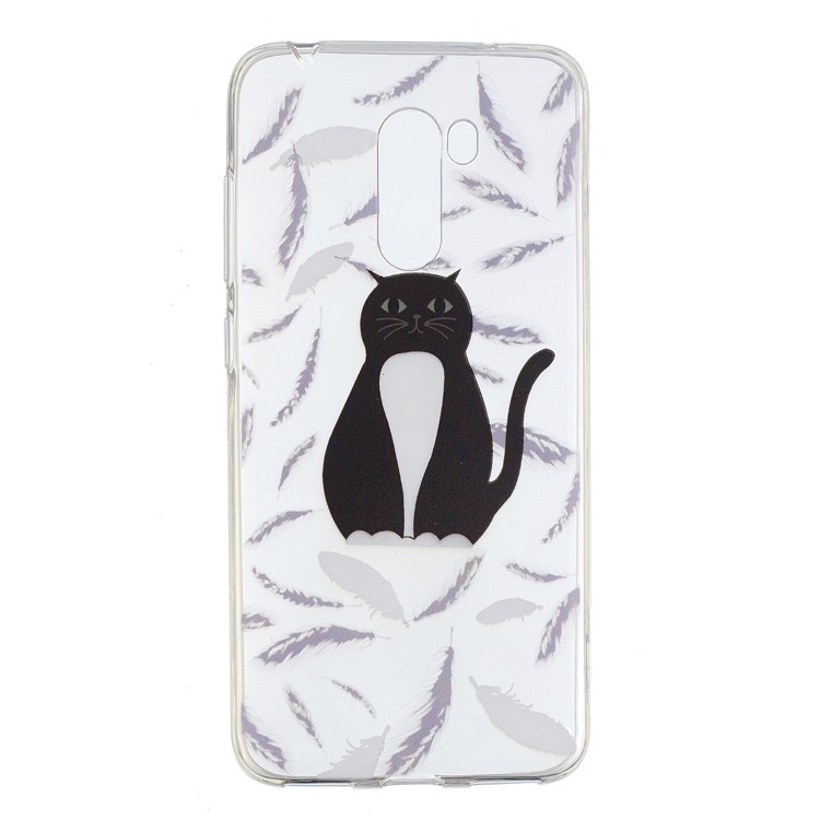 Pattern Printing Soft TPU Phone Back Cover for Xiaomi Pocophone F1 / Poco F1 (India) - Cat and Feather-1