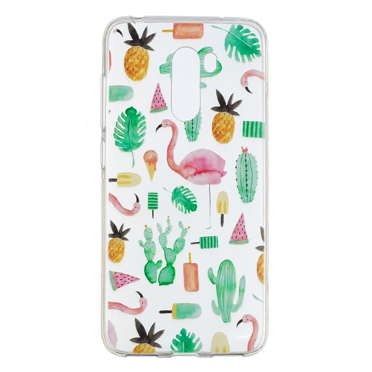 Pattern Printing Soft TPU Protective Casing for Xiaomi Pocophone F1 / Poco F1 (India) - Flamingo and Cactus-1