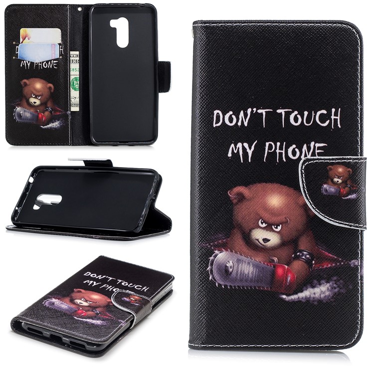 Pattern Printing PU Leather Protection Cell Phone Cover for Xiaomi Pocophone F1 / Poco F1 (India) - Bear and Warnings-1