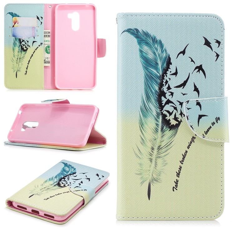 Pattern Printing PU Leather Protection Mobile Phone Case for Xiaomi Pocophone F1 / Poco F1 (India) - Feather Pattern-1