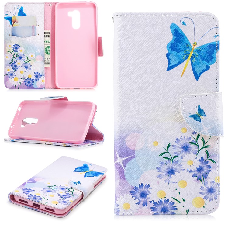 Pattern Printing PU Leather Protection Cell Phone Case with Stand for Xiaomi Pocophone F1 / Poco F1 (India) - Blue Butterflies-1
