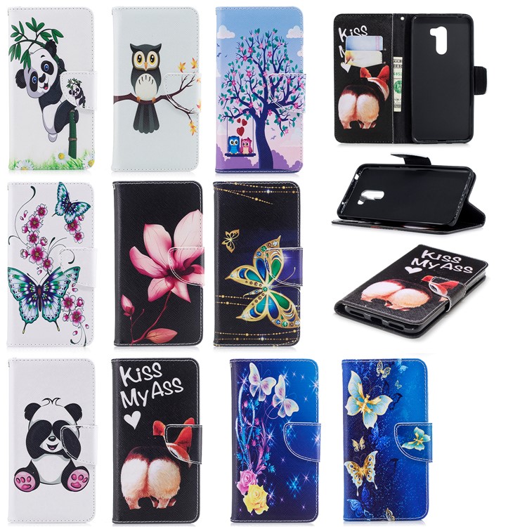 For Xiaomi Pocophone F1 / Poco F1 (India) Patterned PU Leather Stand Mobile Phone Cover - Flower Pattern-9