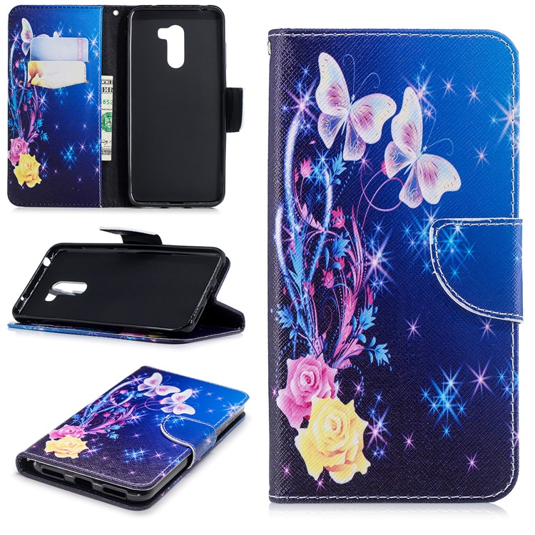 For Xiaomi Pocophone F1 / Poco F1 (India) Patterned PU Leather Mobile Phone Cover with Stand - Roses and Butterflies-1
