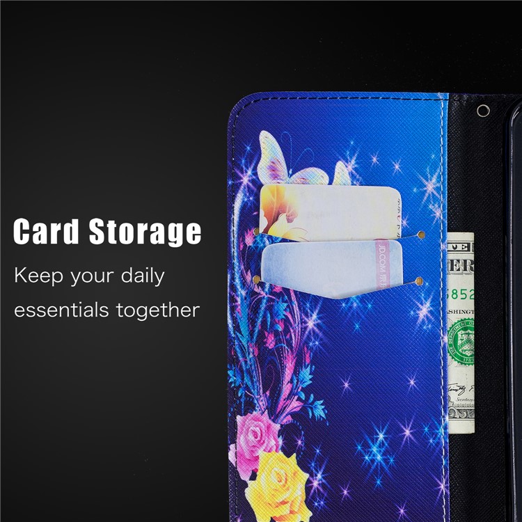 For Xiaomi Pocophone F1 / Poco F1 (India) Patterned PU Leather Mobile Phone Cover with Stand - Roses and Butterflies-11