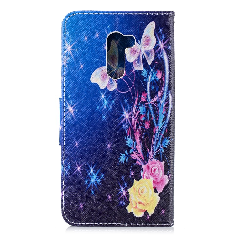 For Xiaomi Pocophone F1 / Poco F1 (India) Patterned PU Leather Mobile Phone Cover with Stand - Roses and Butterflies-3