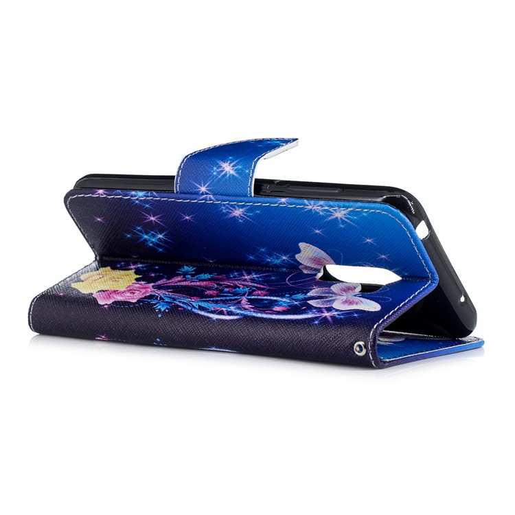 For Xiaomi Pocophone F1 / Poco F1 (India) Patterned PU Leather Mobile Phone Cover with Stand - Roses and Butterflies-4