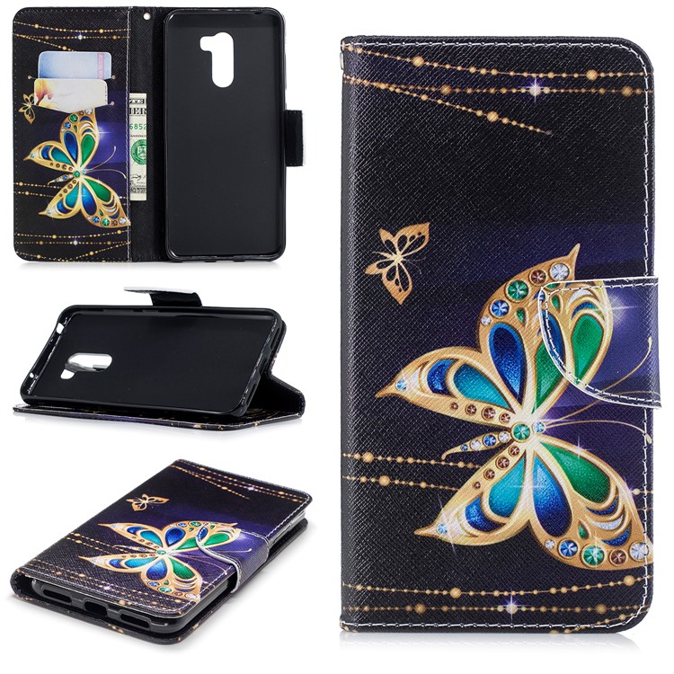 For Xiaomi Pocophone F1 / Poco F1 (India) Patterned PU Leather Stand Phone Casing with Card Slots - Butterfly with Diamond-1
