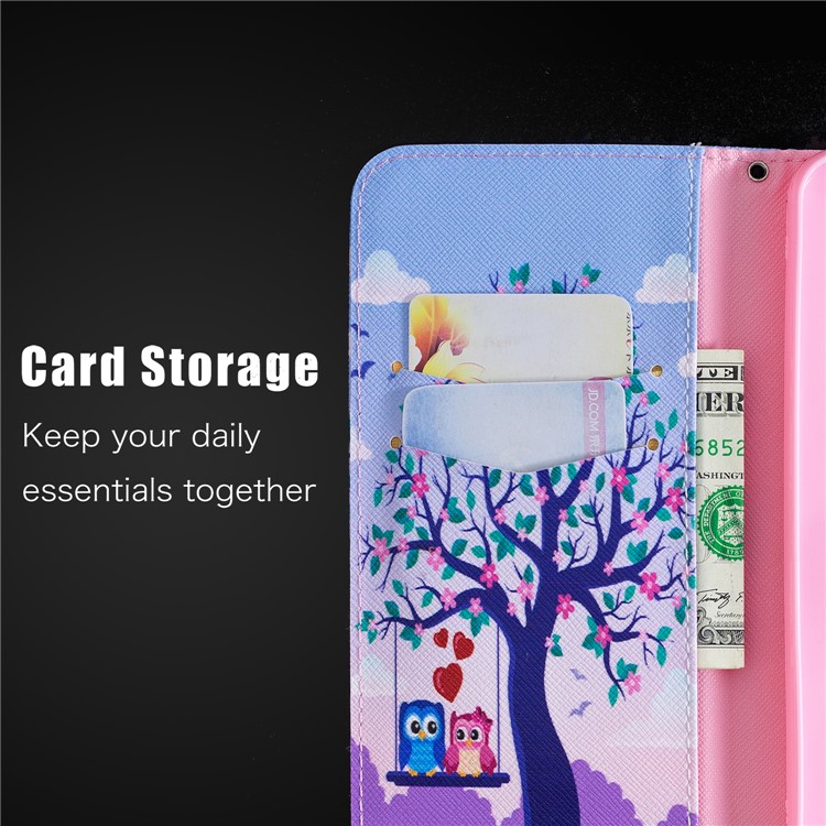 For Xiaomi Pocophone F1 / Poco F1 (India) Patterned PU Leather Stand Mobile Phone Protection Folio Cover - Swinging Owls on the Tree-11