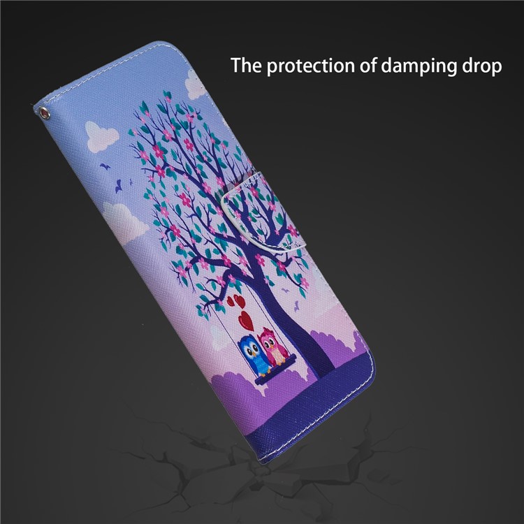 For Xiaomi Pocophone F1 / Poco F1 (India) Patterned PU Leather Stand Mobile Phone Protection Folio Cover - Swinging Owls on the Tree-12