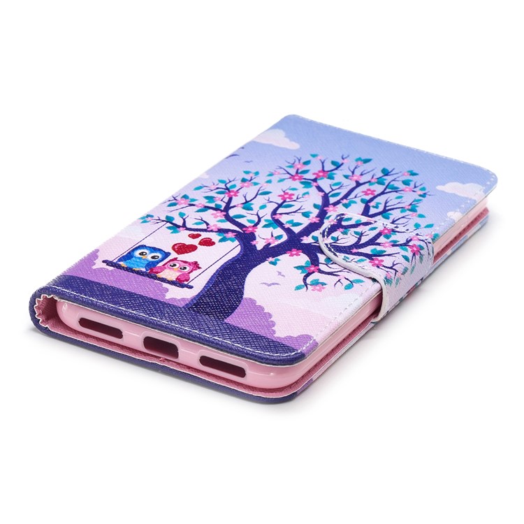 For Xiaomi Pocophone F1 / Poco F1 (India) Patterned PU Leather Stand Mobile Phone Protection Folio Cover - Swinging Owls on the Tree-6