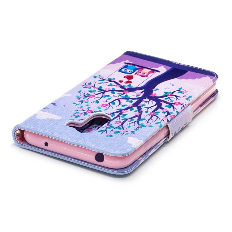 For Xiaomi Pocophone F1 / Poco F1 (India) Patterned PU Leather Stand Mobile Phone Protection Folio Cover - Swinging Owls on the Tree-7