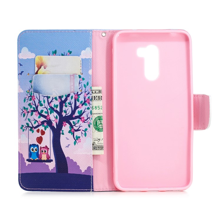 For Xiaomi Pocophone F1 / Poco F1 (India) Patterned PU Leather Stand Mobile Phone Protection Folio Cover - Swinging Owls on the Tree-8