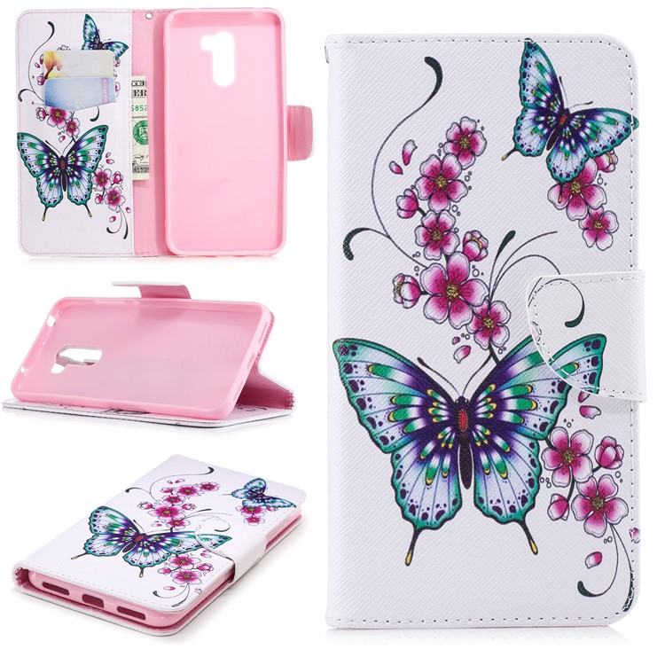 For Xiaomi Pocophone F1 / Poco F1 (India) Patterned Leather Wallet Stand Phone Cover - Butterfly and Flower-1