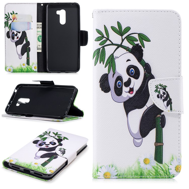 For Xiaomi Pocophone F1 / Poco F1 (India) Patterned PU Leather Stand Wallet Phone Cover - Panda on Bamboo-1