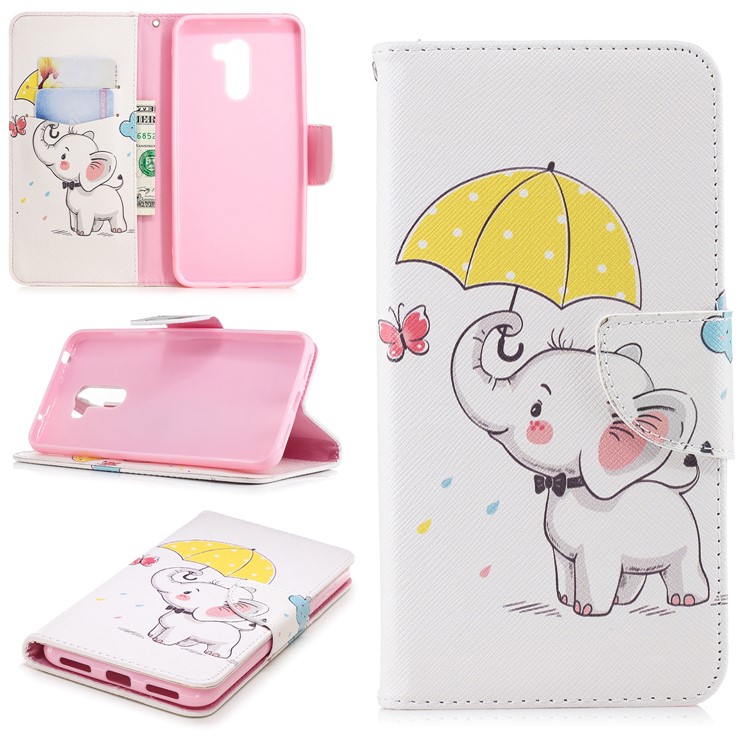 Pattern Printing Leather Wallet Cover for Xiaomi Pocophone F1 / Poco F1 in India - Elephant Holding an Umbrella-1