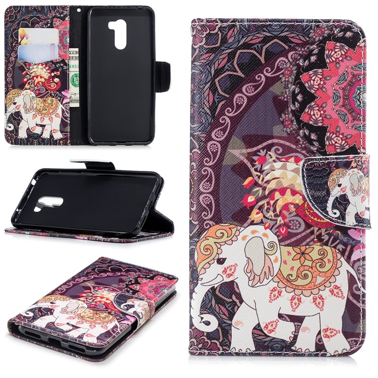 Pattern Printing Magnetic Leather Wallet Case for Xiaomi Pocophone F1 / Poco F1 in India - Flower and Elephant-1