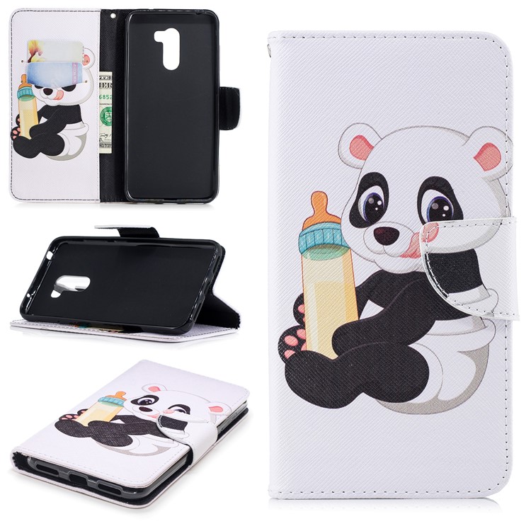 Pattern Printing Magnetic Leather Stand Case for Xiaomi Pocophone F1 / Poco F1 in India - Panda Holding a Bottle-1