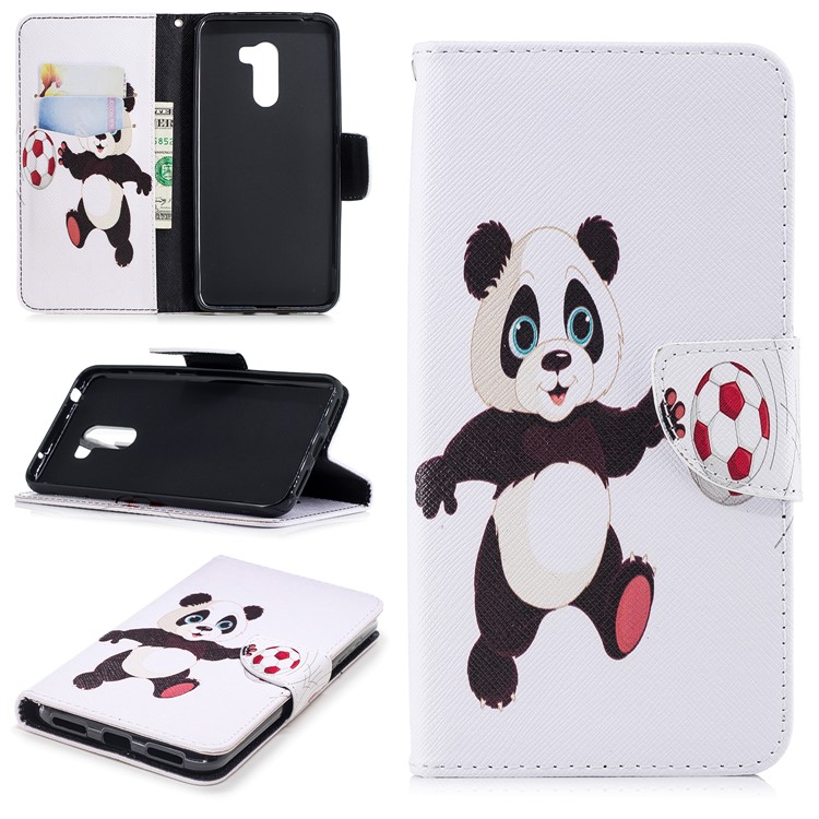 Pattern Printing Magnetic Leather Stand Cover for Xiaomi Pocophone F1 / Poco F1 in India - Panda Playing Football-1