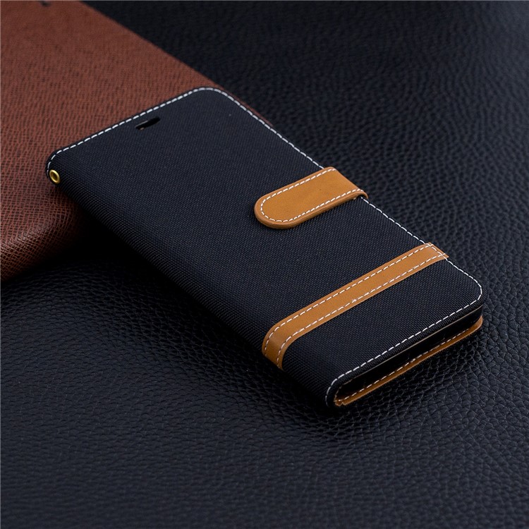 Splicing Jean Cloth PU Leather Wallet Stand Case with Strap for Xiaomi Pocophone F1 / Poco F1 (India) - Black-10