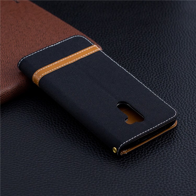 Splicing Jean Cloth PU Leather Wallet Stand Case with Strap for Xiaomi Pocophone F1 / Poco F1 (India) - Black-11