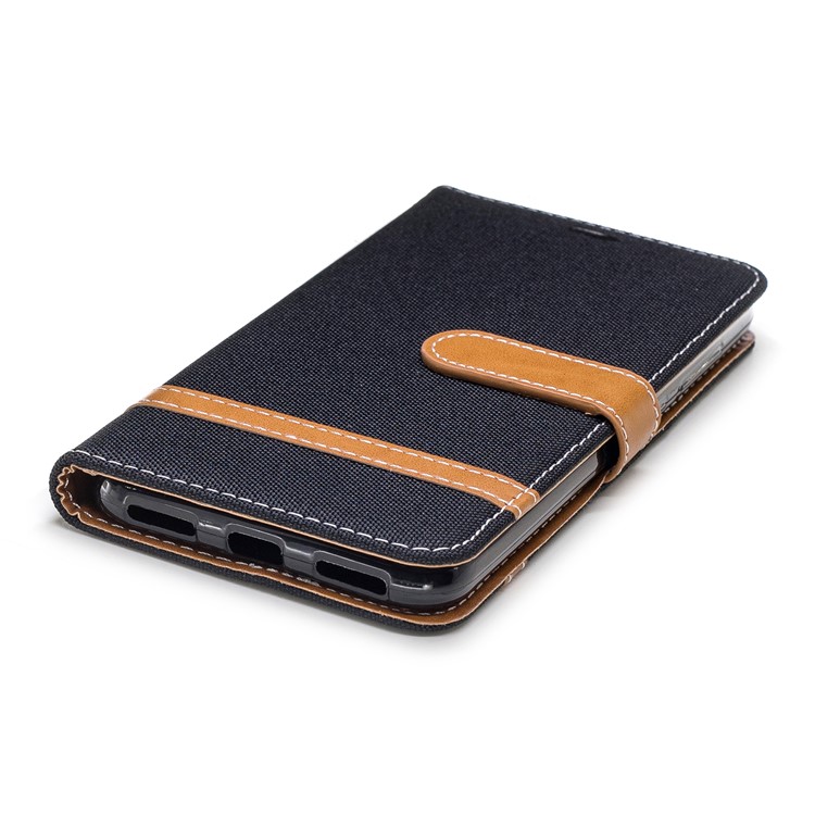 Splicing Jean Cloth PU Leather Wallet Stand Case with Strap for Xiaomi Pocophone F1 / Poco F1 (India) - Black-6