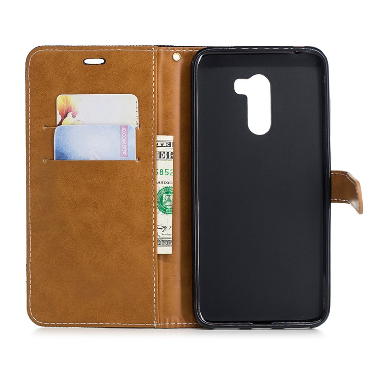 Splicing Jean Cloth PU Leather Wallet Stand Case with Strap for Xiaomi Pocophone F1 / Poco F1 (India) - Black-8