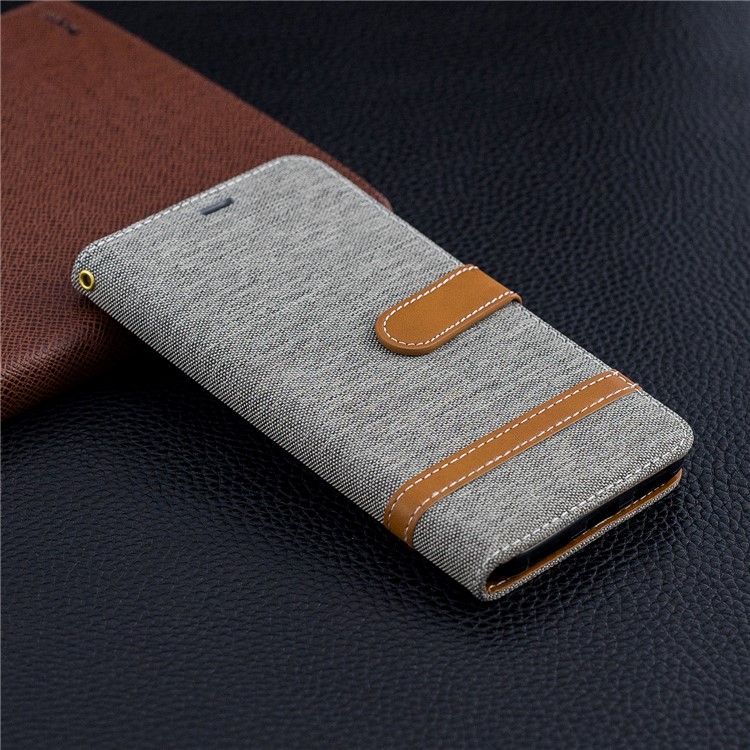Splicing Jean Cloth PU Leather Wallet Stand Cover with Strap for Xiaomi Pocophone F1 / Poco F1 (India) - Grey-10