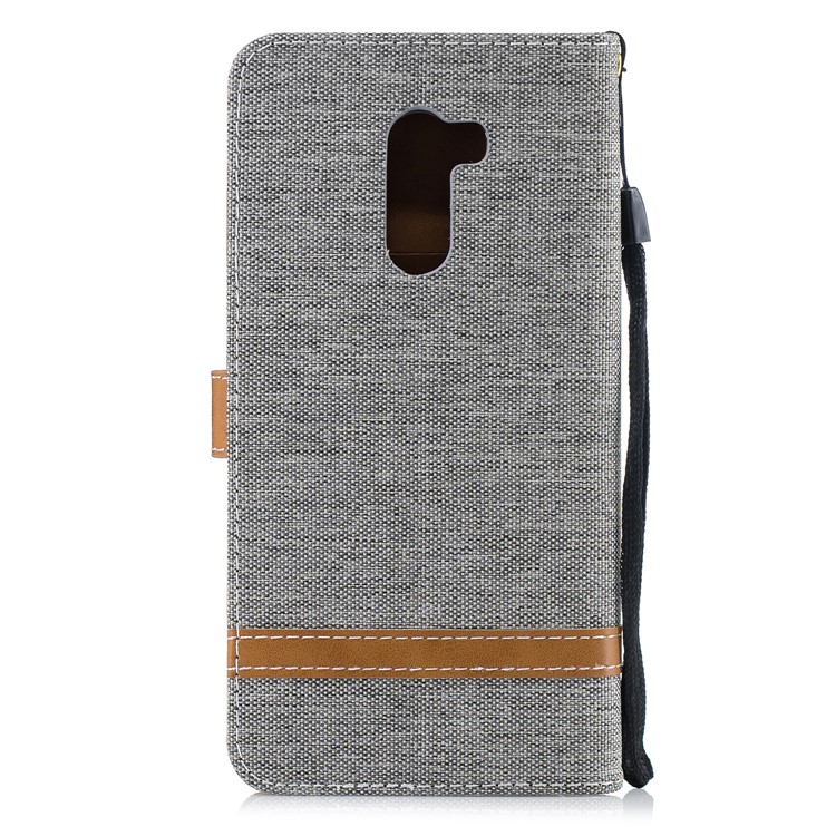 Splicing Jean Cloth PU Leather Wallet Stand Cover with Strap for Xiaomi Pocophone F1 / Poco F1 (India) - Grey-3